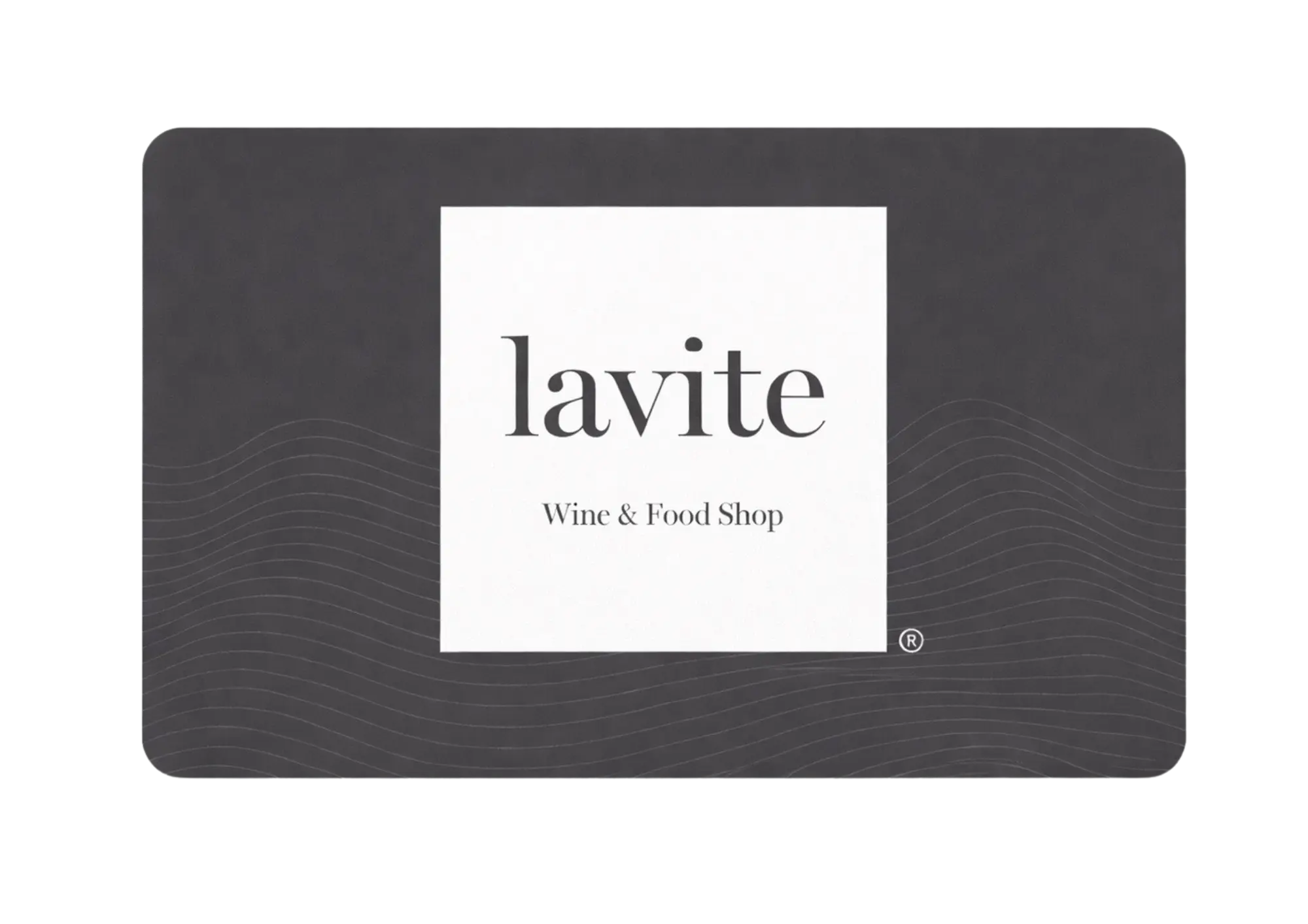 Logo lavite Wine & Food Shop na tmavé dárkové kartě s vlnitým vzorem