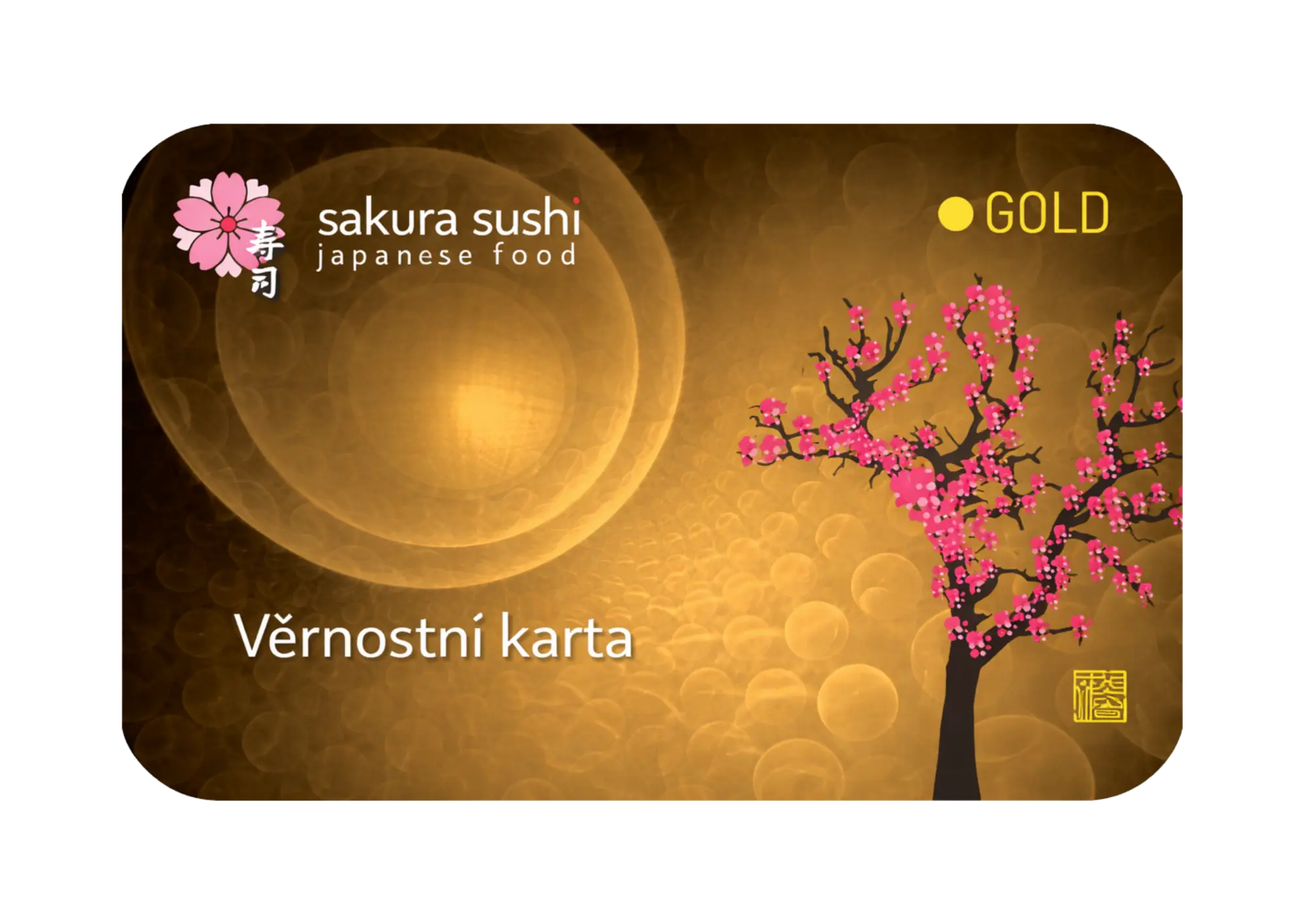 Věrnostní karta GOLD Sakura Sushi s japonským motivem sakury